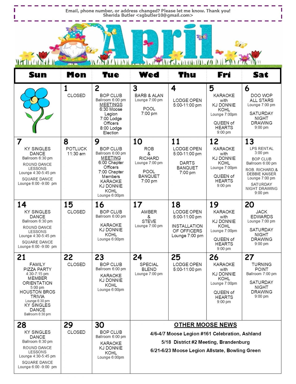 Calendar of Events